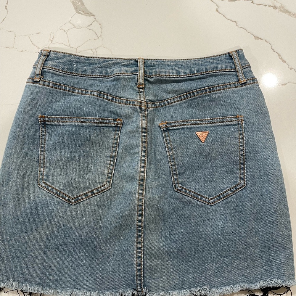 GUESS Embroidered Denim Skirt - Blue with Pink Floral Accents - Picture 5 of 5